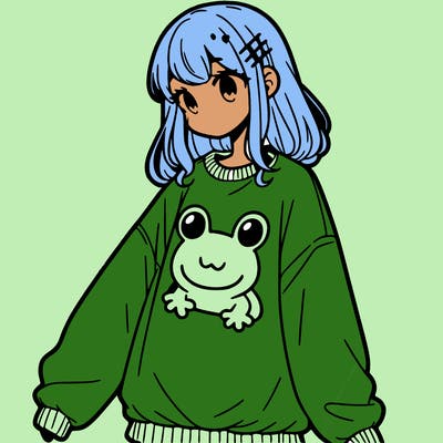 girl wearing frogging sweatshirt