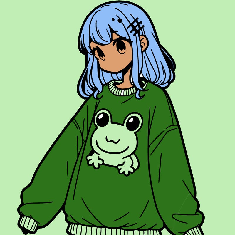 girl wearing frogging sweatshirt