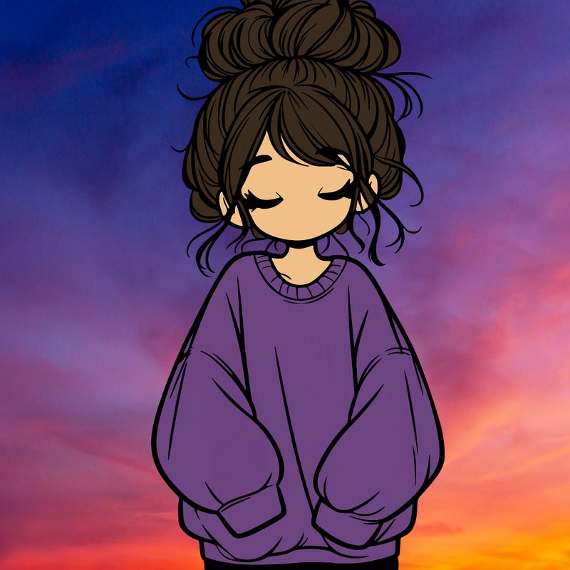 girl with baggy sweatshirt and messy bun