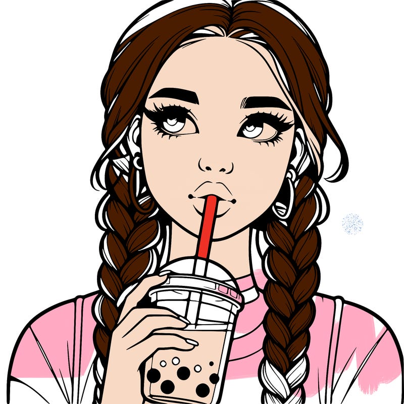 realistic girl with braided hair drinking boba