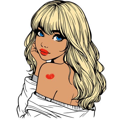 realistic girl with bangs looking over her shoulder