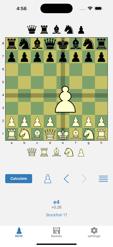 Next Chess Move app showing Stockfish 17 engine analysis for a chess opening move.