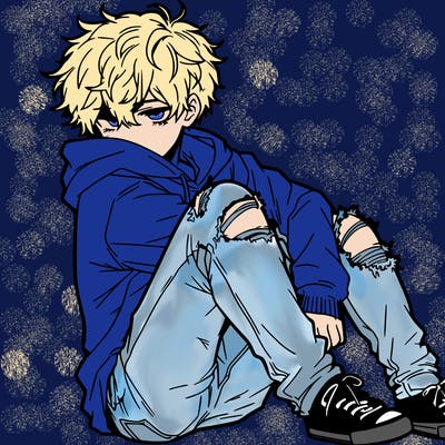 a male hoddie ripped jeans messy hair anime