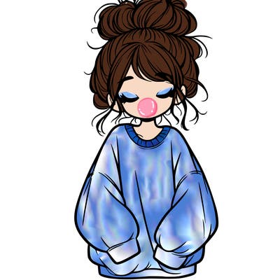 girl with baggy sweatshirt and messy bun