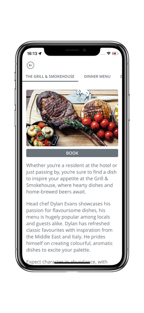 English Lakes Hotels - Dining and restaurant booking screen in the English Lakes Hotels mobile app