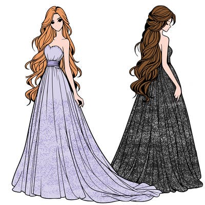 realistic woman with long flowing dress