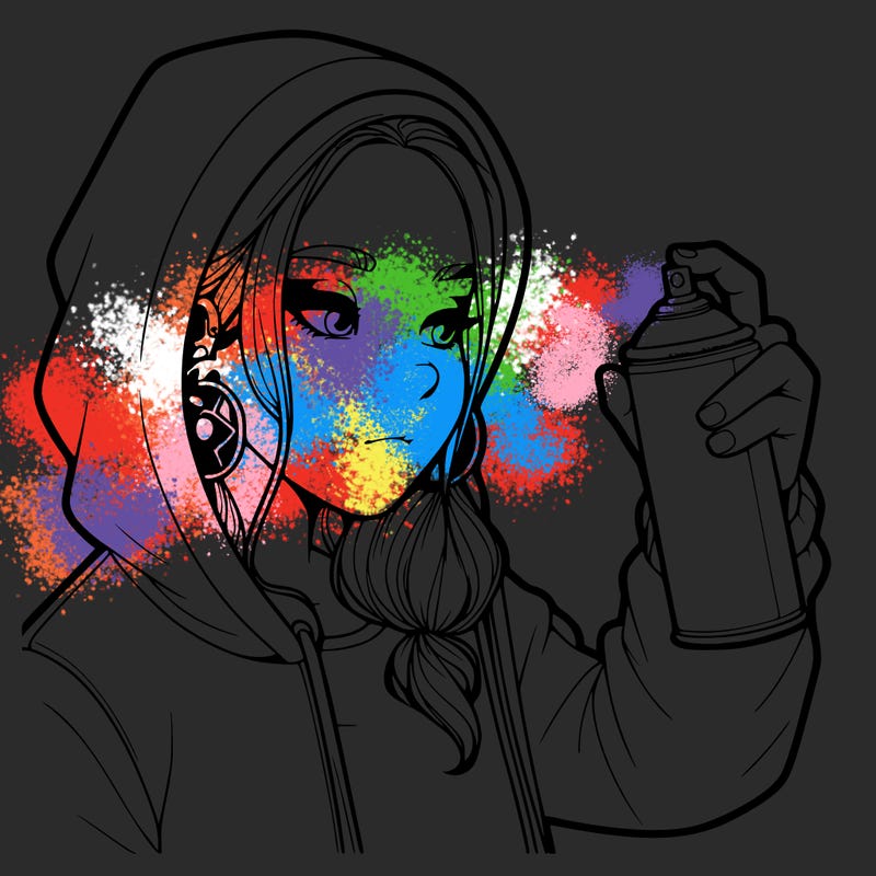 a realistic girl, spray painting