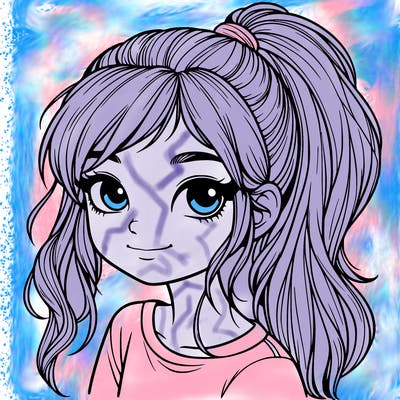 realistic girl with ponytail