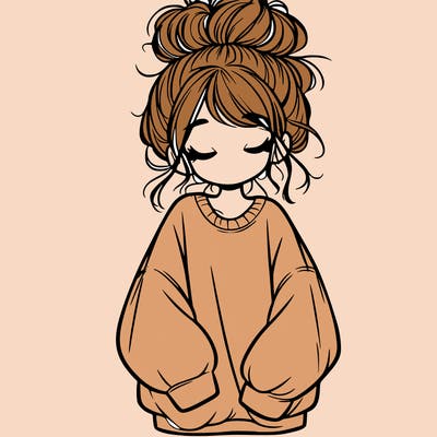 girl with baggy sweatshirt and messy bun