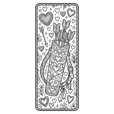 Dive into a world of romance and creativity with this beautiful Cupid's Quiver bookmark coloring page. Adorned with delightful hearts and arrows, it's the perfect way to personalize your next favorite read with a touch of love.