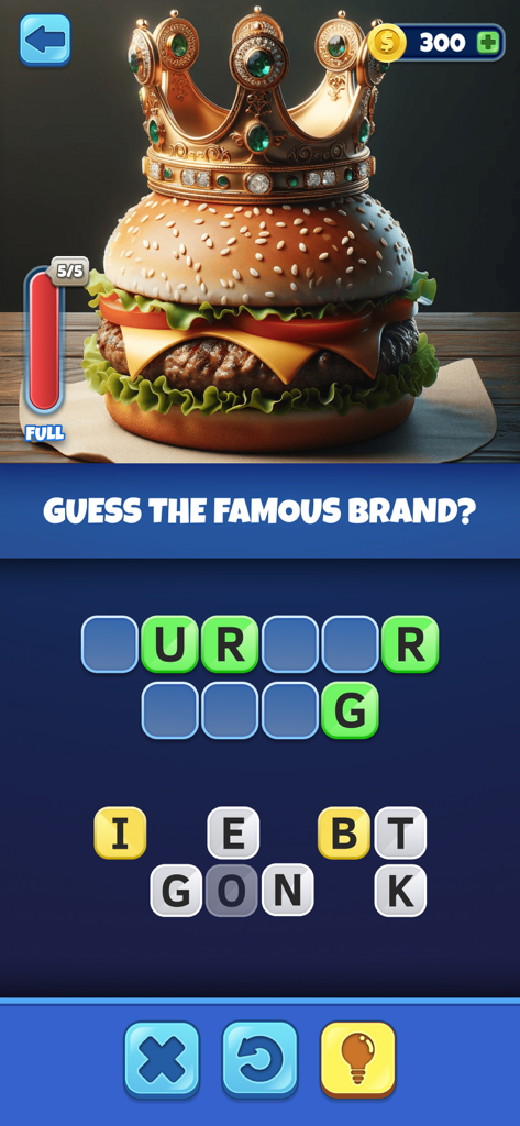Una hamburguesa con una corona en el nivel de la aplicación Trivia AI Adivina las Palabras