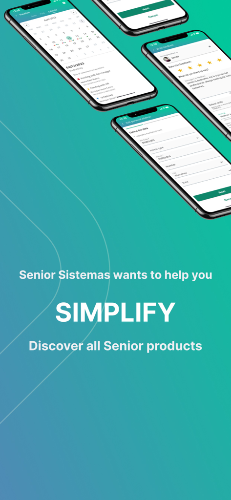 Multiple mobile phone screens displaying the Waapi HR app interface features like vacation calendar and feedback tools