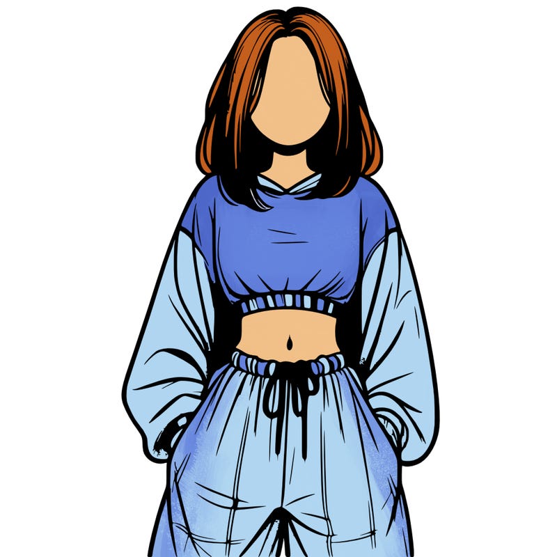 realistic girl faceless with baggy pants and a crop top