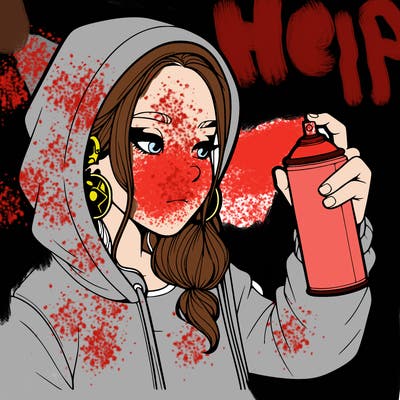 a realistic girl, spray painting