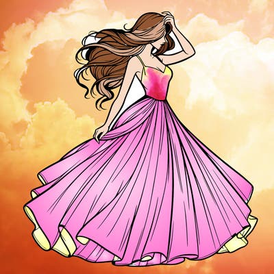 realistic woman with dress flowing in the wind