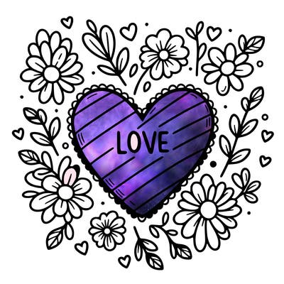 love heart with flowers around it