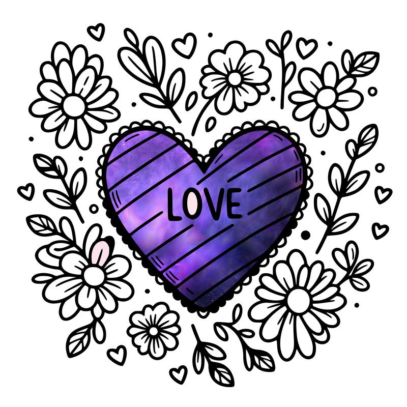 love heart with flowers around it