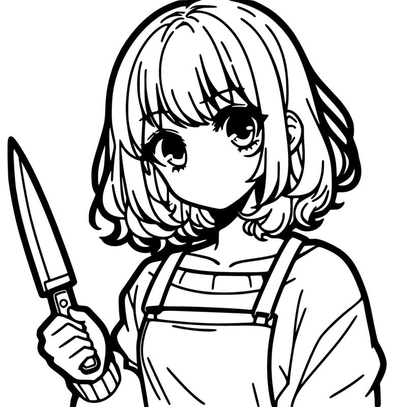 a manga girl holding a knife