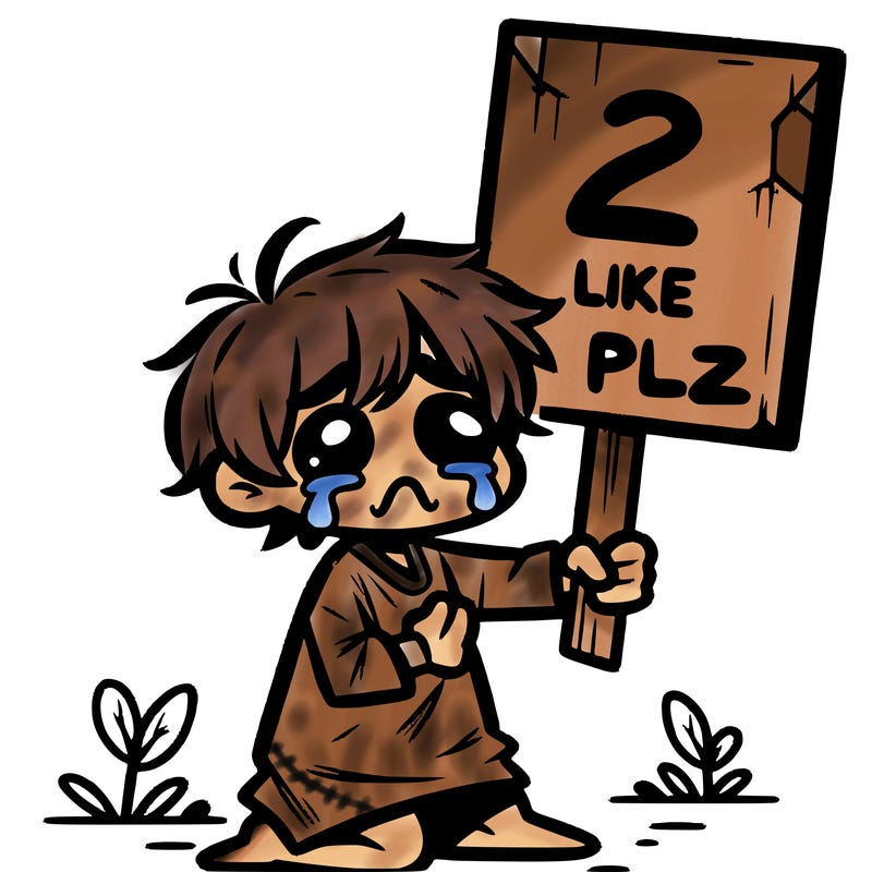 small poor toddler crying with sign that says 2 like plz