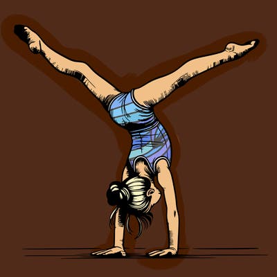 realistic gymnastic hand stand girl in four splits