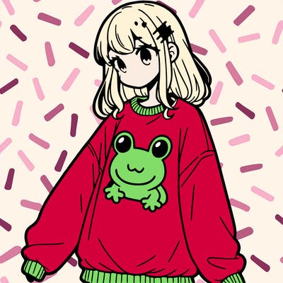 girl wearing frogging sweatshirt