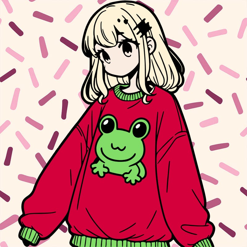 girl wearing frogging sweatshirt