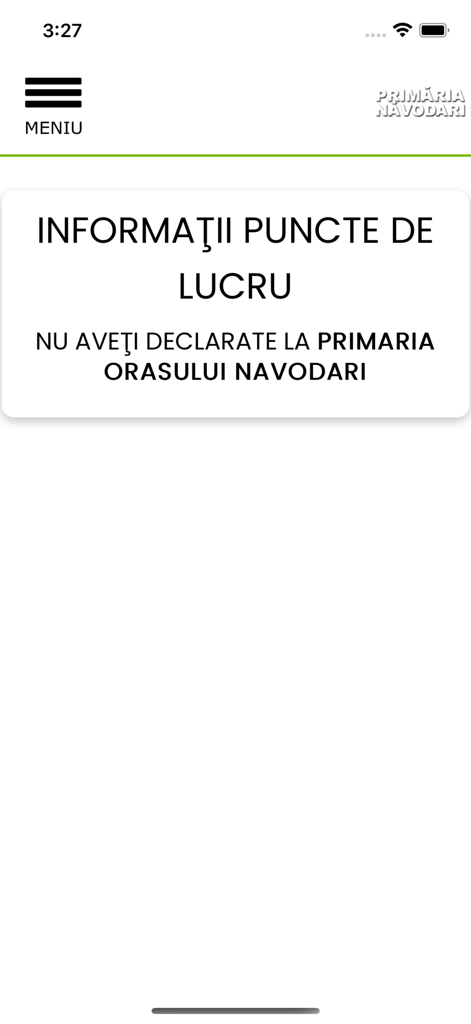 eTax Năvodari - eTax Navodari app interface showing workplace information status