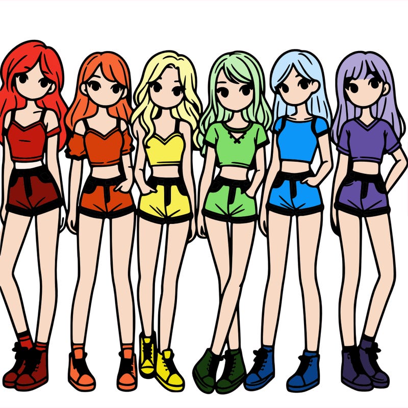a group of girls wearing crop tops and shorts
