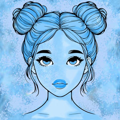 realistic girl with two buns on top of her head