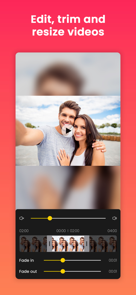 Quick Edit: Video，Photo Editor - Quick Edit app interface for editing trimming and resizing videos with a timeline and fade effects