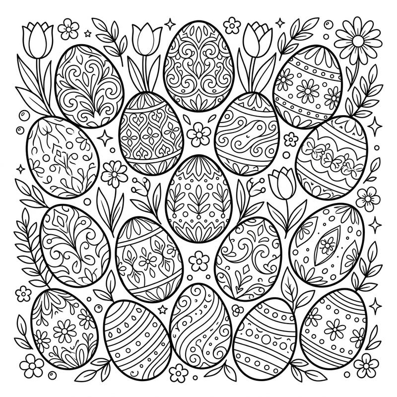 Get ready for an egg-cellent time with this delightful Easter egg coloring page, perfect for young artists! Discover a collection of beautifully patterned eggs, waiting to be brought to life with your favorite colors and creativity.