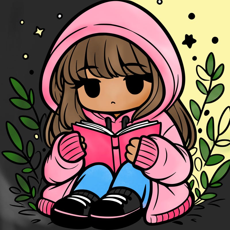 girl in oversized hoodie reading a book