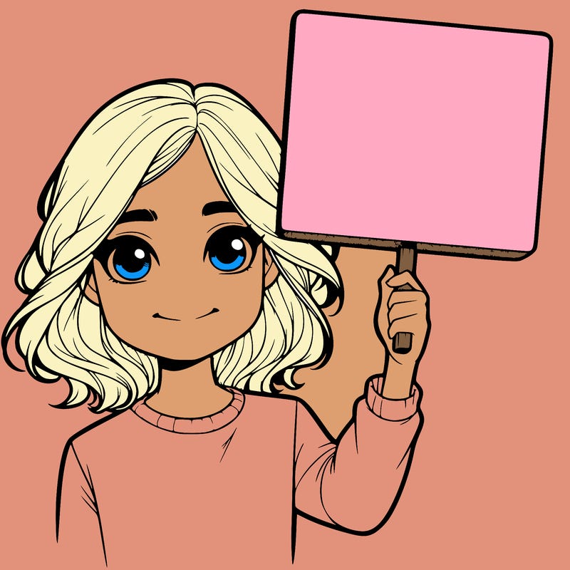 realistic girl holding up a sign