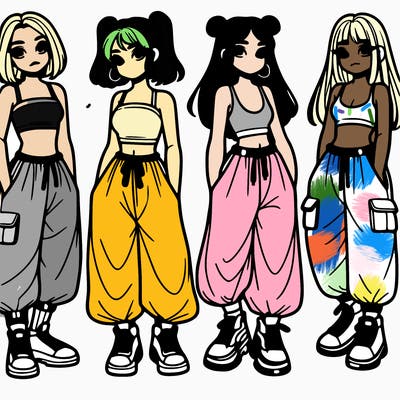 girls with crop top with baggy pants