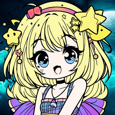 cute anime girl with star accessories