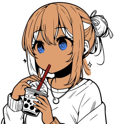 manga character drinking boba