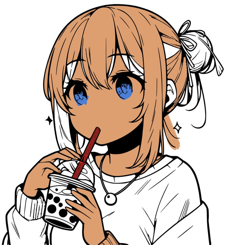 manga character drinking boba