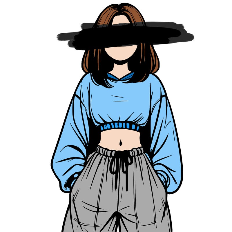 realistic girl faceless with baggy pants and a crop top