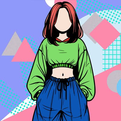 realistic girl faceless with baggy pants and a crop top
