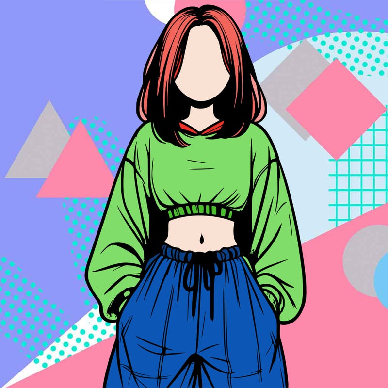 realistic girl faceless with baggy pants and a crop top