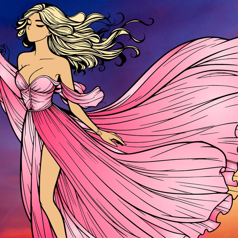 realistic woman in dress flowing the the wind