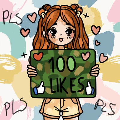 girl holding a sign saying 100 likes