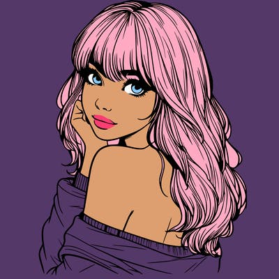 realistic girl with bangs looking over her shoulder