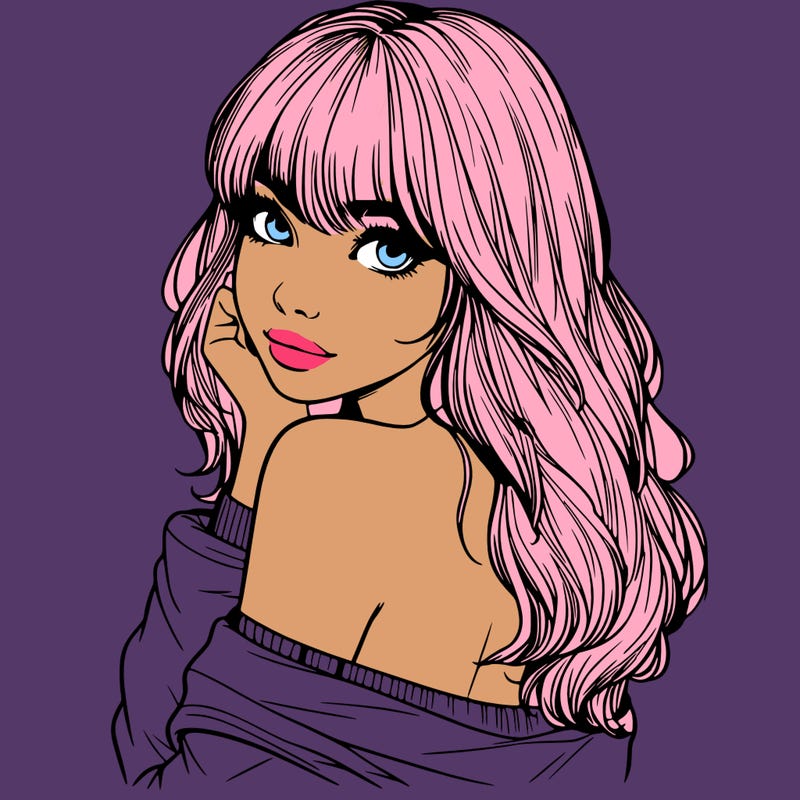 realistic girl with bangs looking over her shoulder