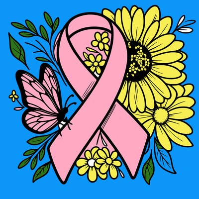 cancer awareness symbol with flowers and butterflies