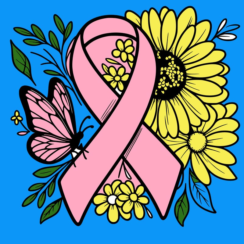 cancer awareness symbol with flowers and butterflies