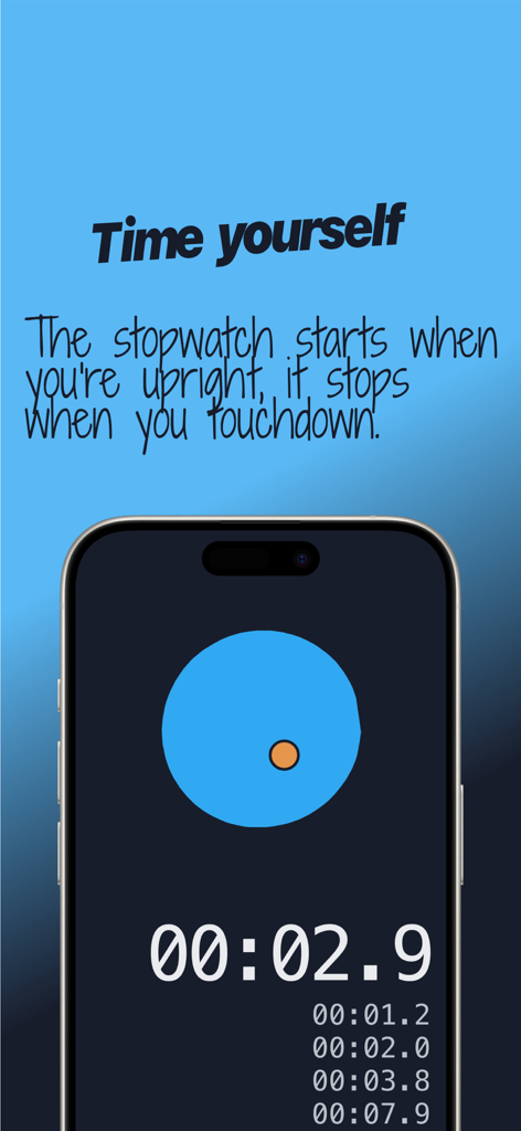 Wobble Time - Pantalla de la aplicación Wobble Time que muestra un cronómetro para rastrear la duración del equilibrio