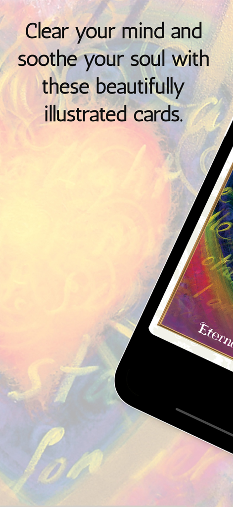 Universal Love Healing Oracle app screenshot with ethereal art and soul soothing message