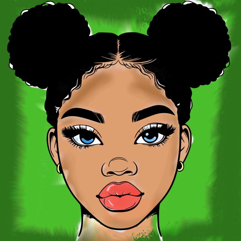 realistic black woman with two buns