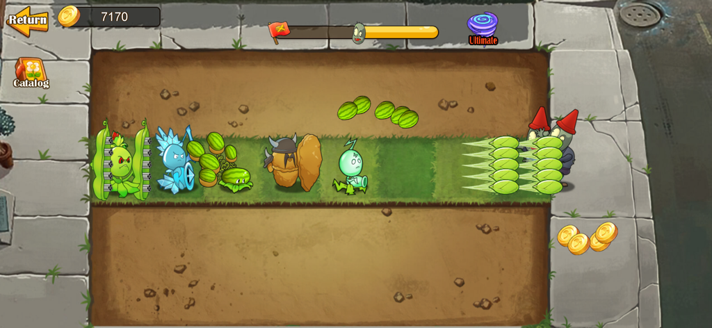 Mutated Plant-Super Skill - Mutated plants defending a farm lane against zombies in a strategy game.